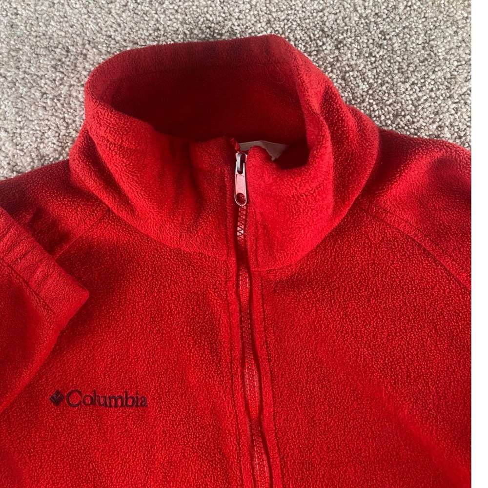 Columbia Womens Red Full Zip Fleece Jacket Medium Mock Neck Pockets Outdoor Read